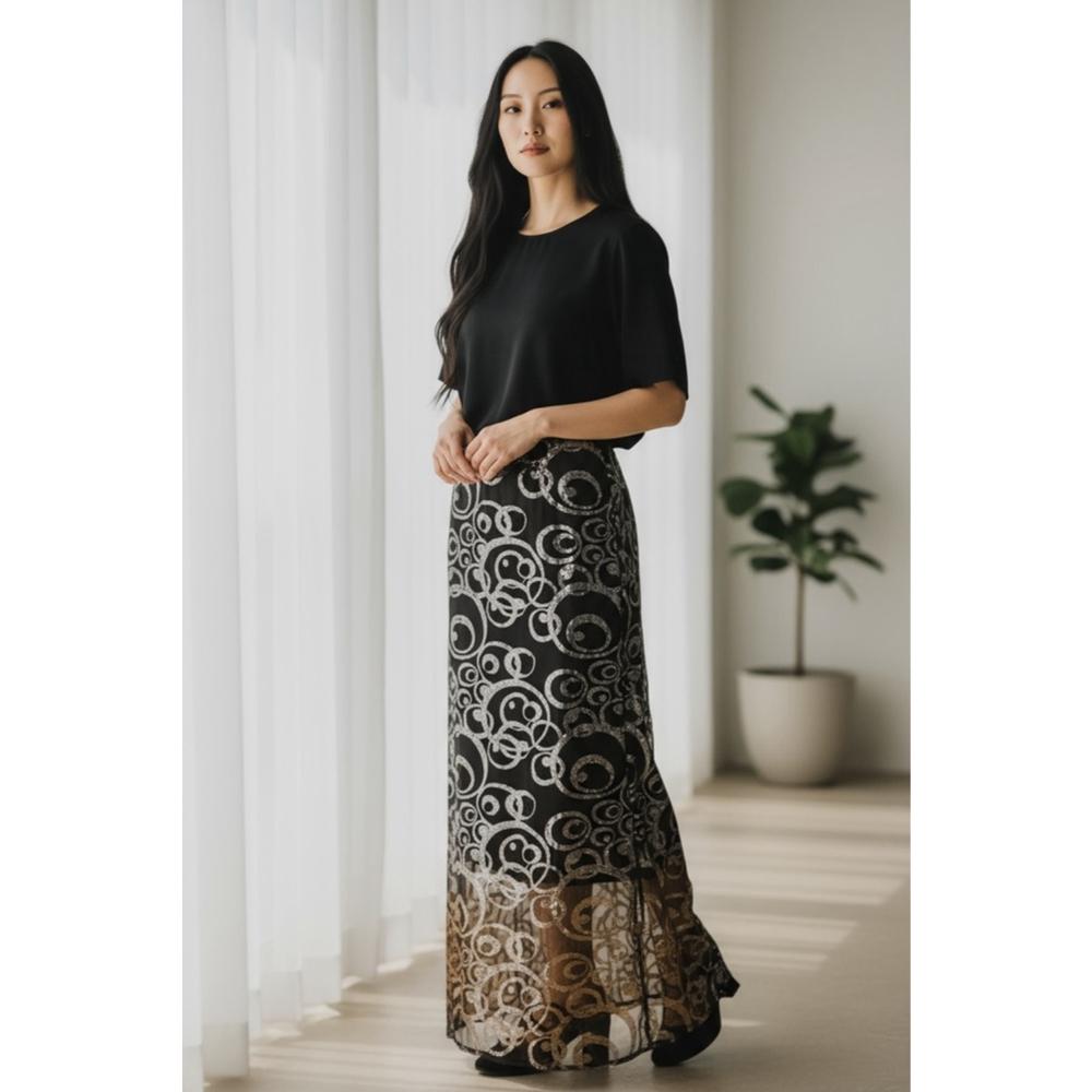 Size 14 TONYBOWLS Black & Silver Sequin Maxi Skirt Size 14 - Picture 1 of 8